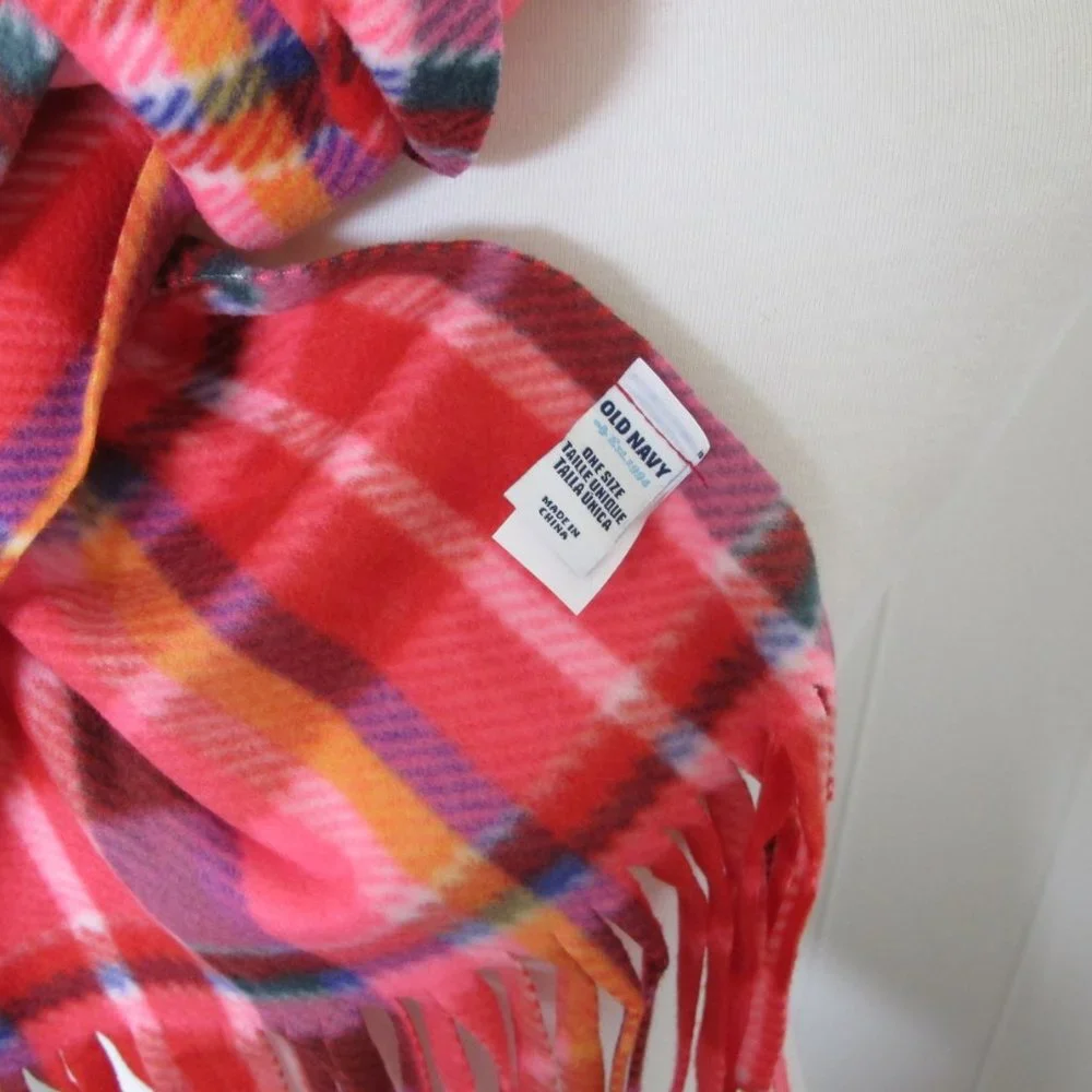 3/$15 Pink Plaid Scarf with Fringe - Picture 2 of 7